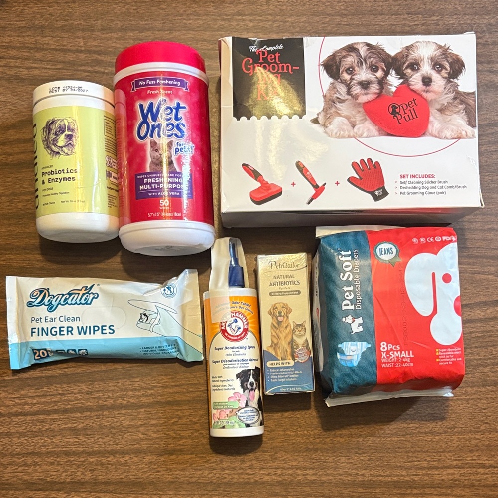 NEW Dog Grooming Kit Wet Ones Probiotics Ear Wipes Deodorizing Spray